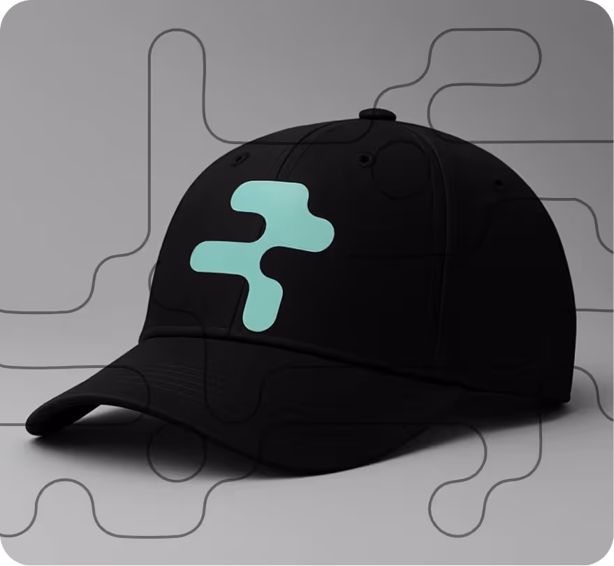 Black baseball cap with a turquoise rialo logo on the front.