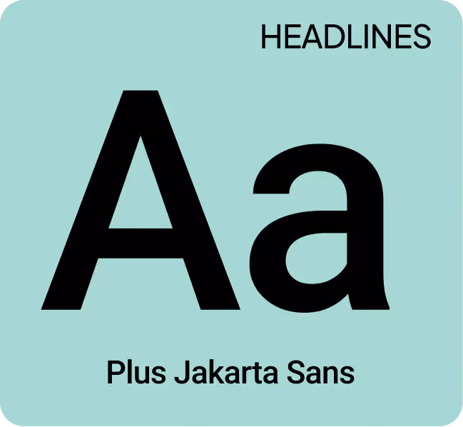 Sample of Plus Jakarta Sans font showing uppercase A and lowercase a with the label Headlines above.