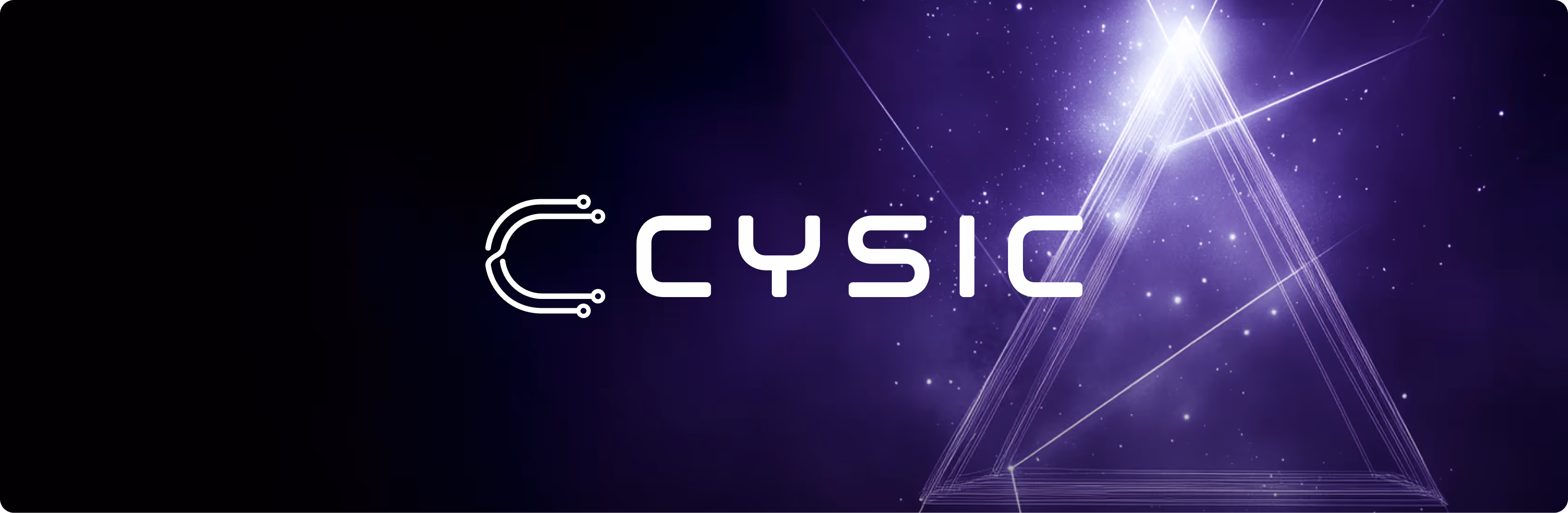 Cysic logo with a stylized circuit-inspired C and futuristic font on a dark purple background with a glowing triangular design.