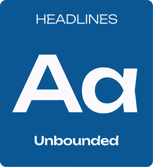 Typography style example labeled Headlines and Unbounded with a large uppercase and lowercase 'Aa' on a blue background.