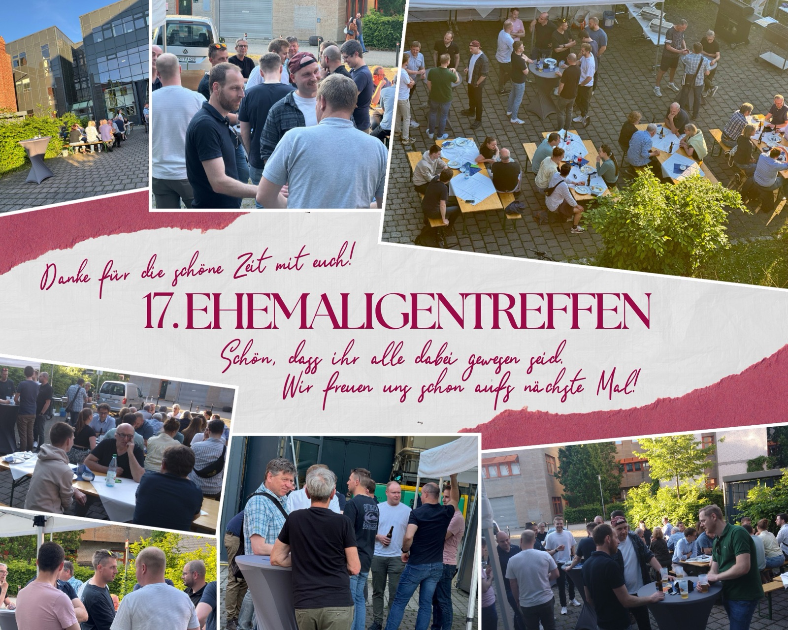 Collage vom 17. Ehemaligentreffen Kunststofftechnik mit Gästen, Laborführungen und Get-Together