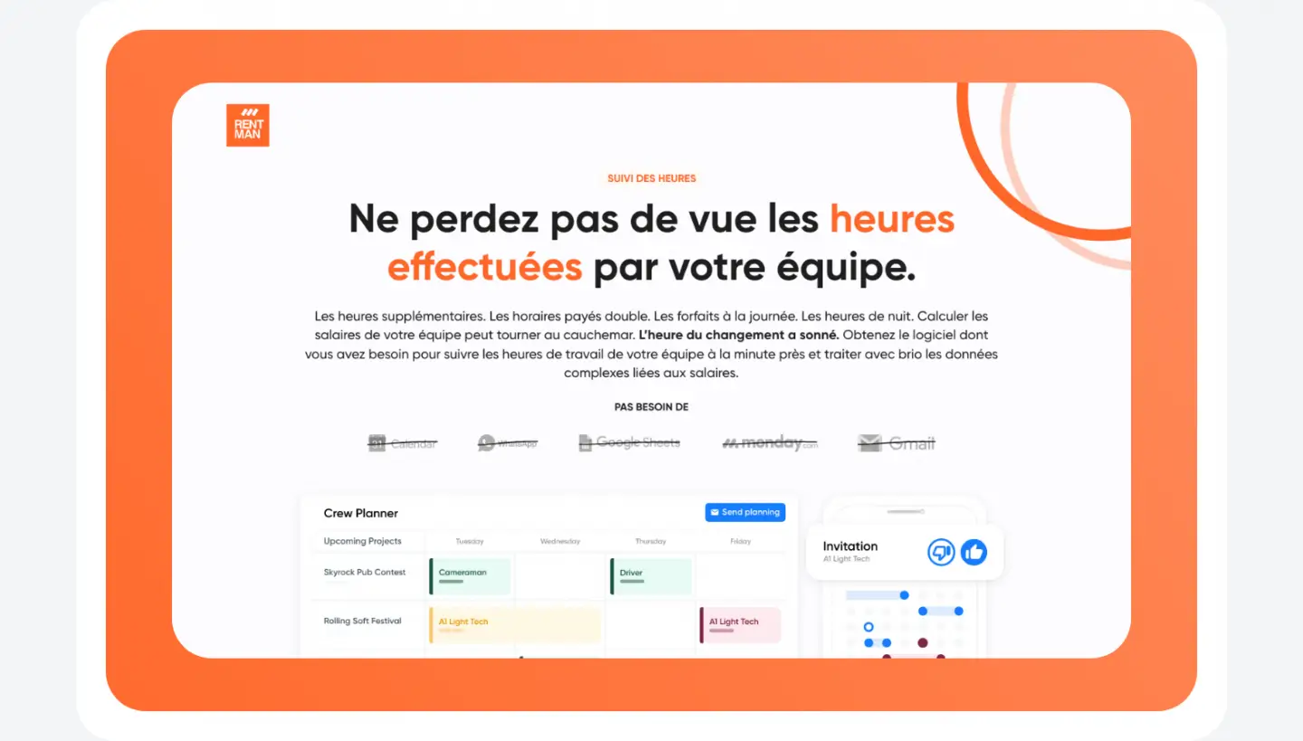 Rentman PDF Image —  time tracking — French – grey background