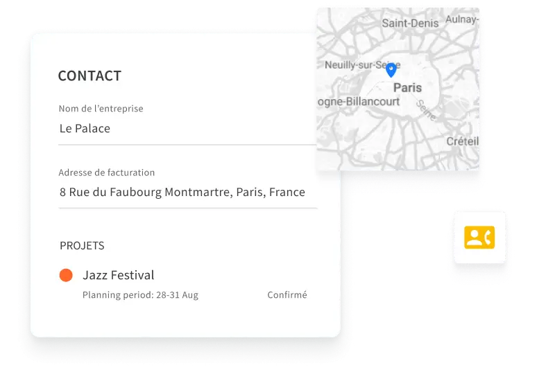 Aperçu des informations de contact dans Rentman