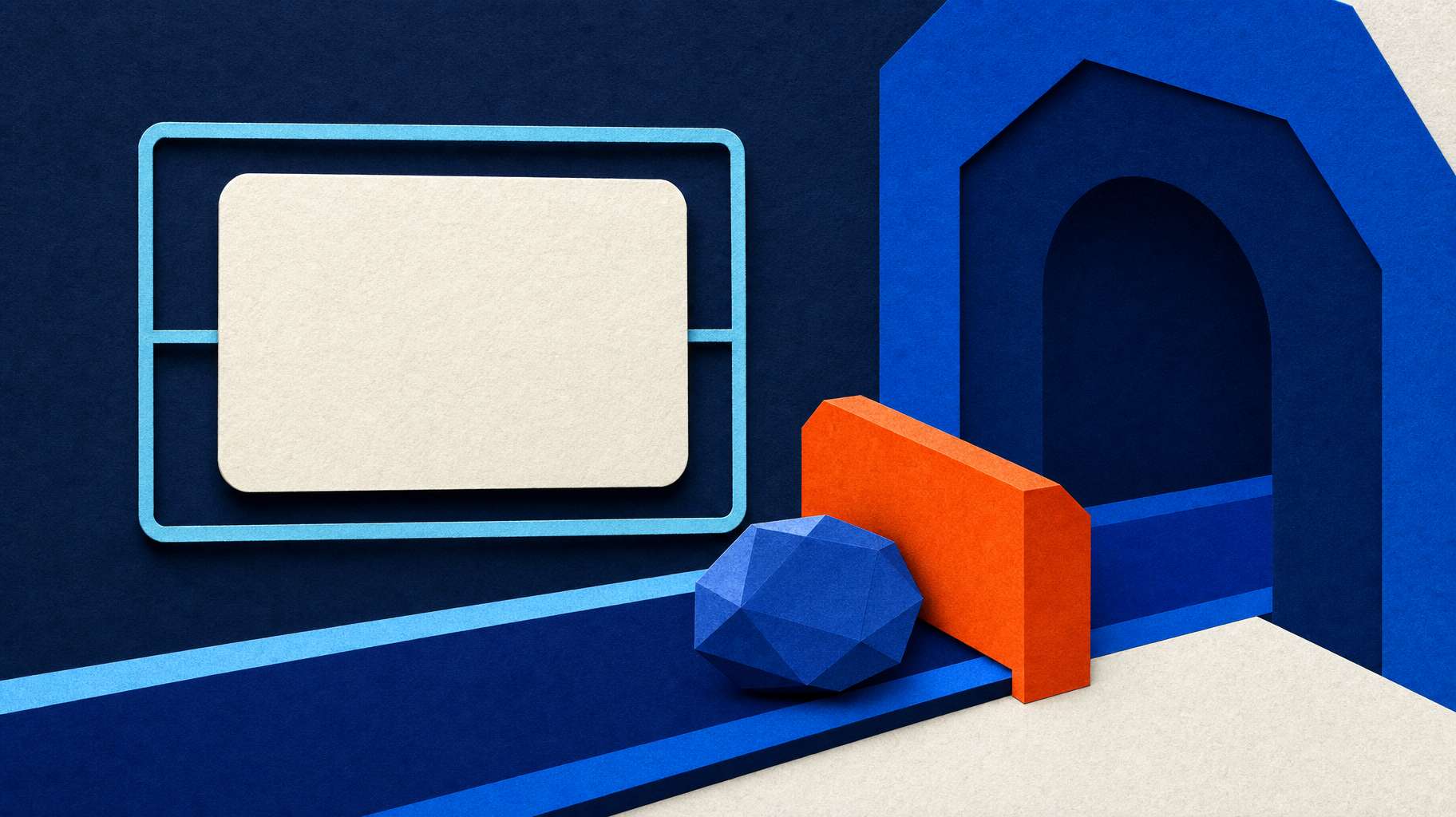 Editorial illustration of a business profile card above a crypto transfer rail blocked at a platform gateway, representing sanctions exposure beyond name screening.