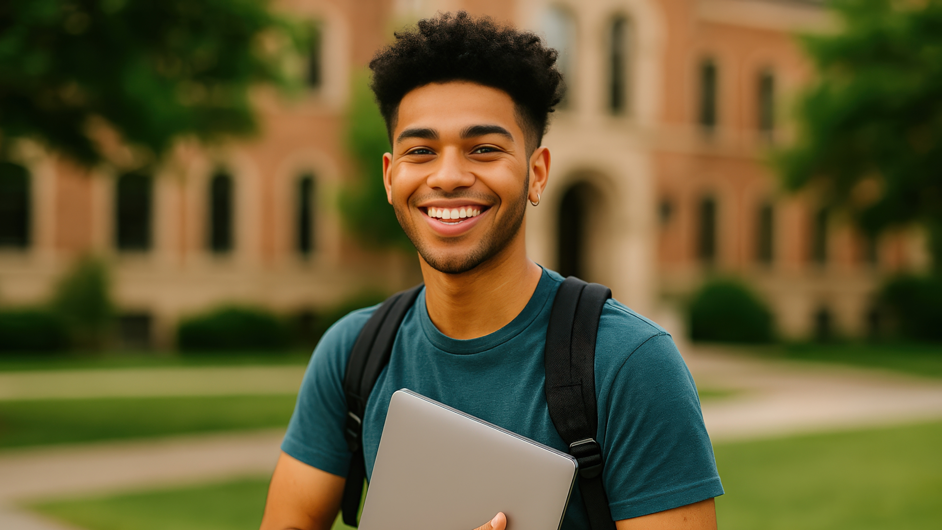 A young college grad on campus.