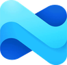 Abstract blue wave-like shape with gradients forming a continuous ribbon.