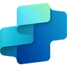Abstract blue gradient symbol composed of overlapping rounded shapes, resembling stacked or connected 3D blocks.