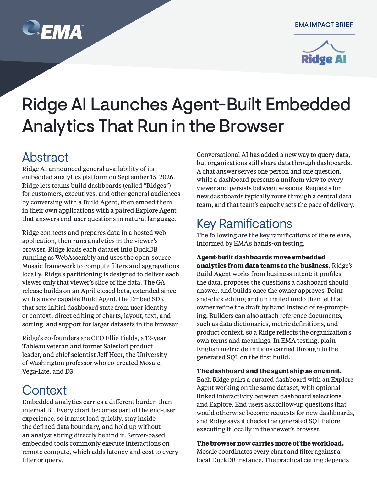 Cover of the EMA Impact Brief on Ridge AI