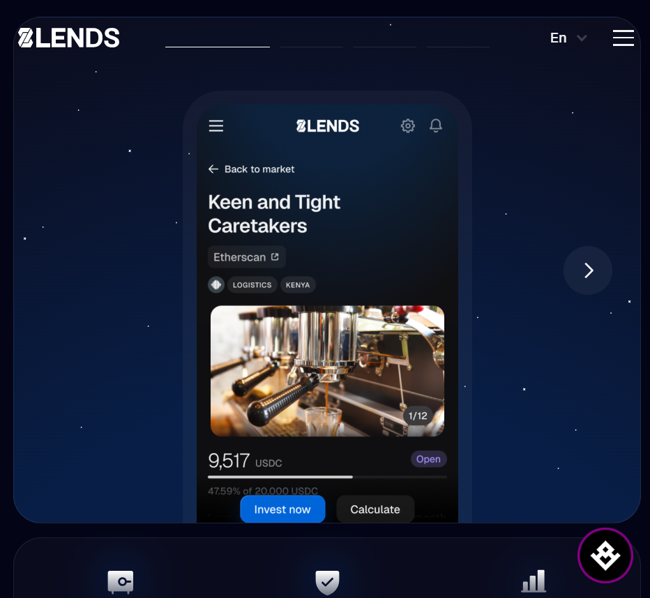 Mobile interface of the 8lends platform displaying a crowdlending investment opportunity, representing a method to earn passive income on digital assets.