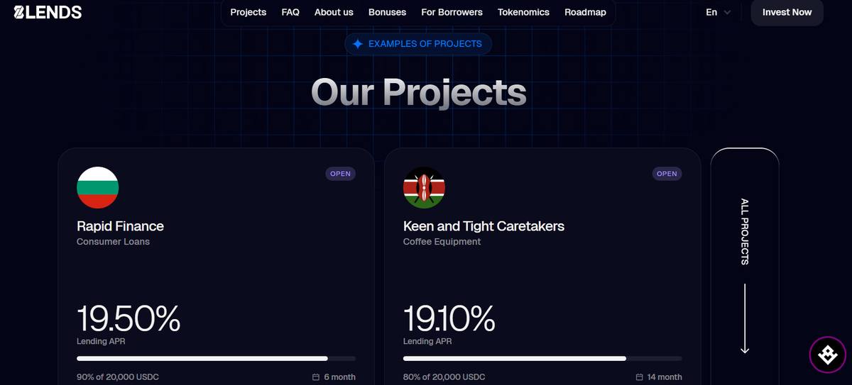 Open projects on 8lends (source: 8lends.io)