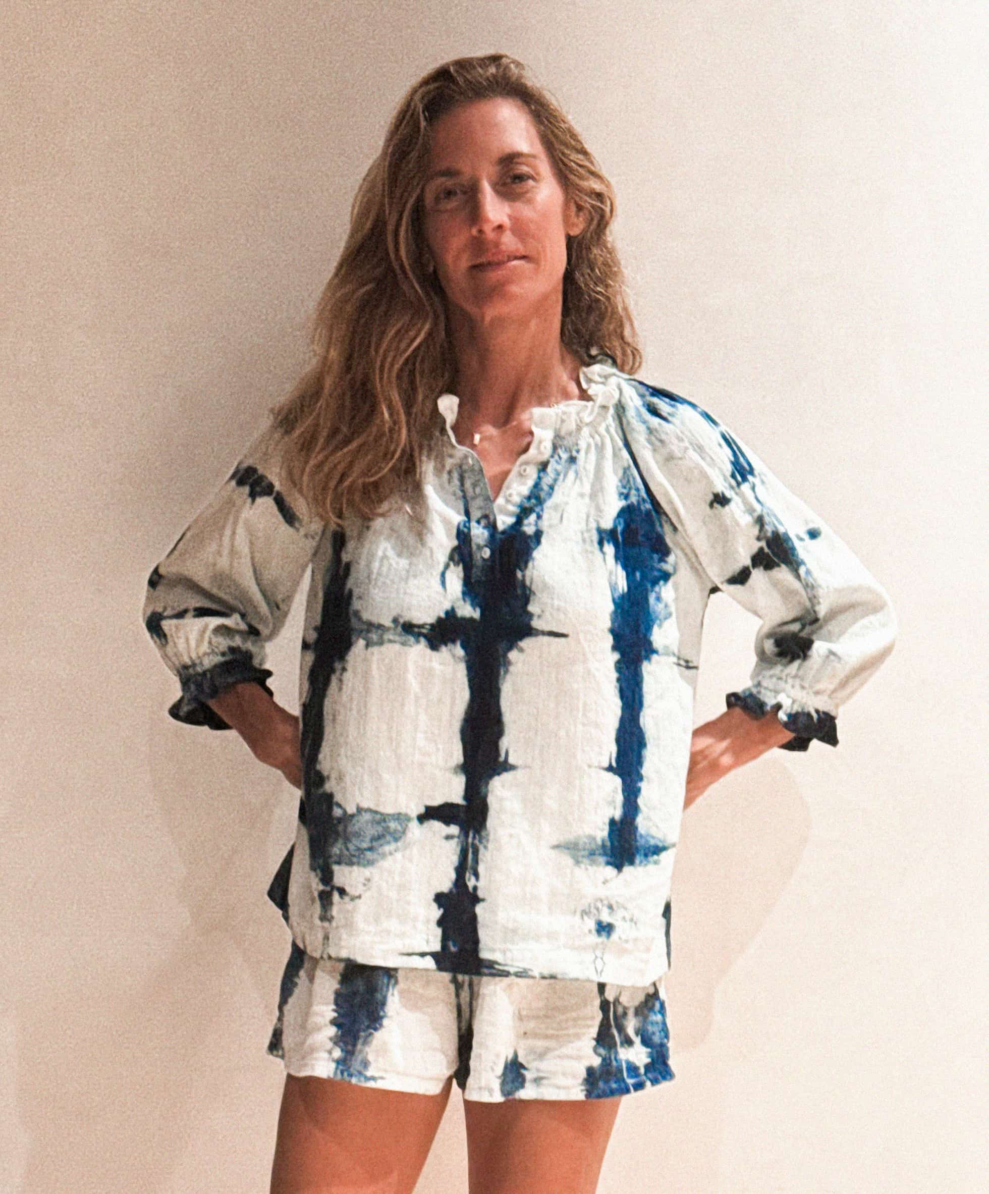 Gillian Graves setting up custom textiles at Arden's Rowayton restaurant in Rowayton, CT