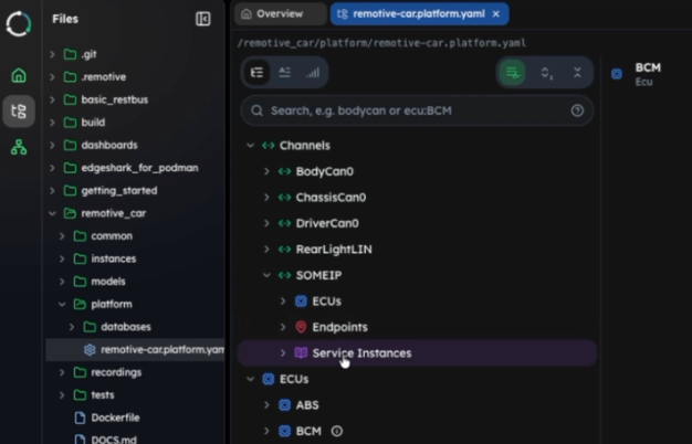 RemotiveStudio tree view