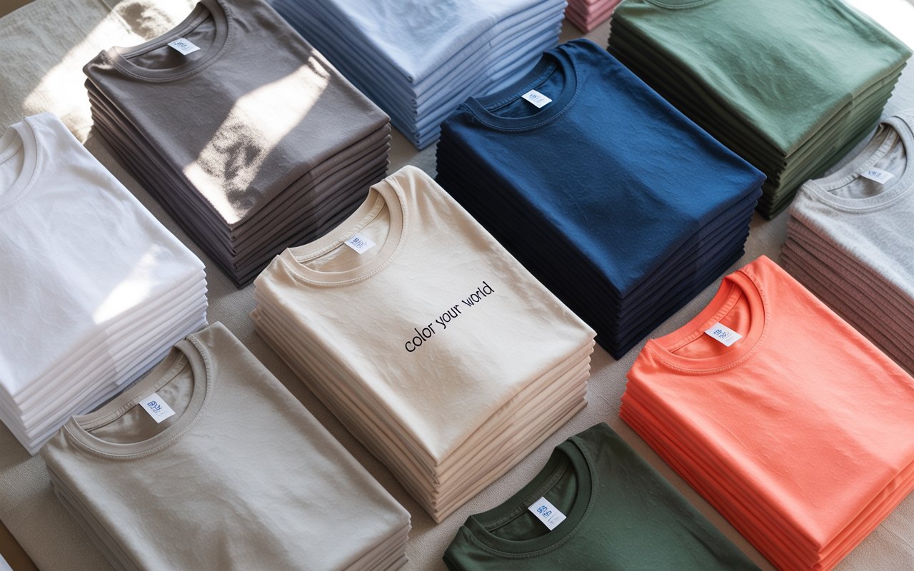 a stack of t-shirts on a table