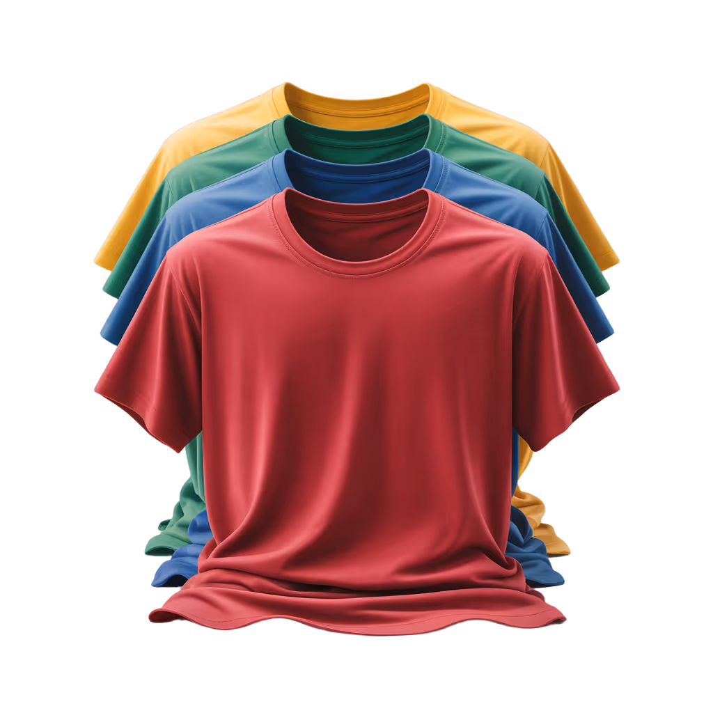 a group of different colored shirts