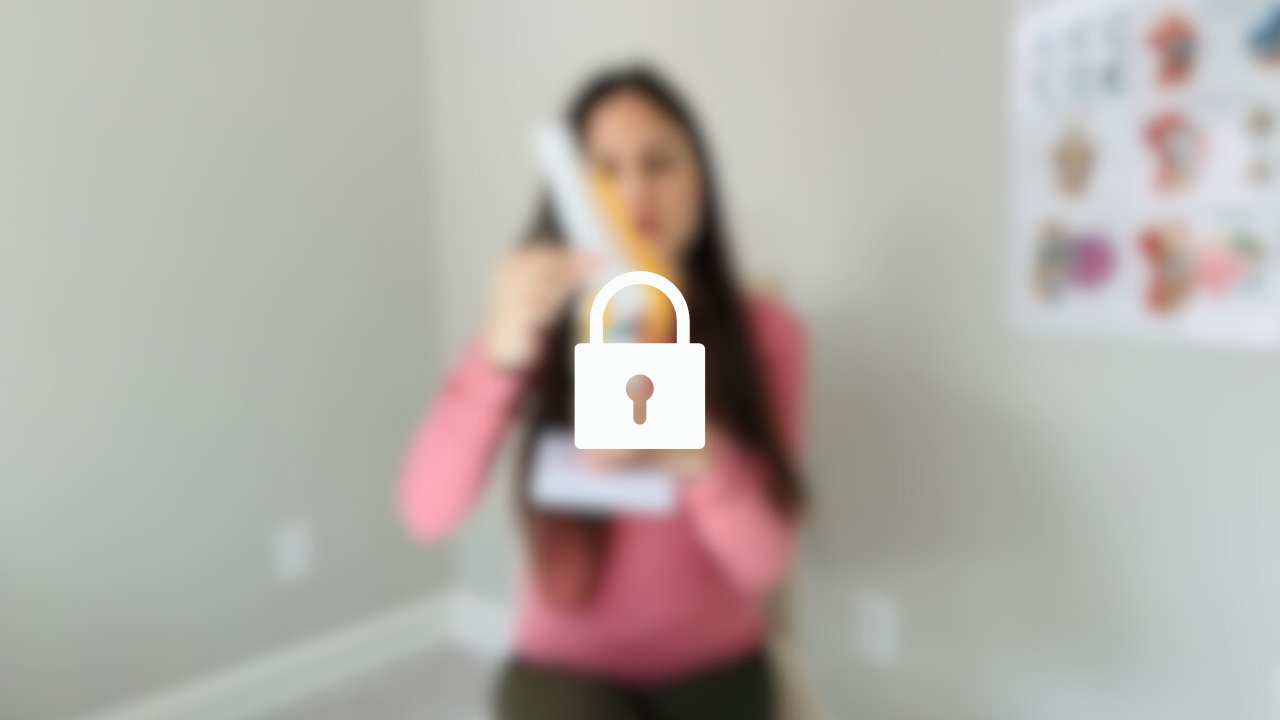 Person in pink shirt holding document with digital privacy lock overlay