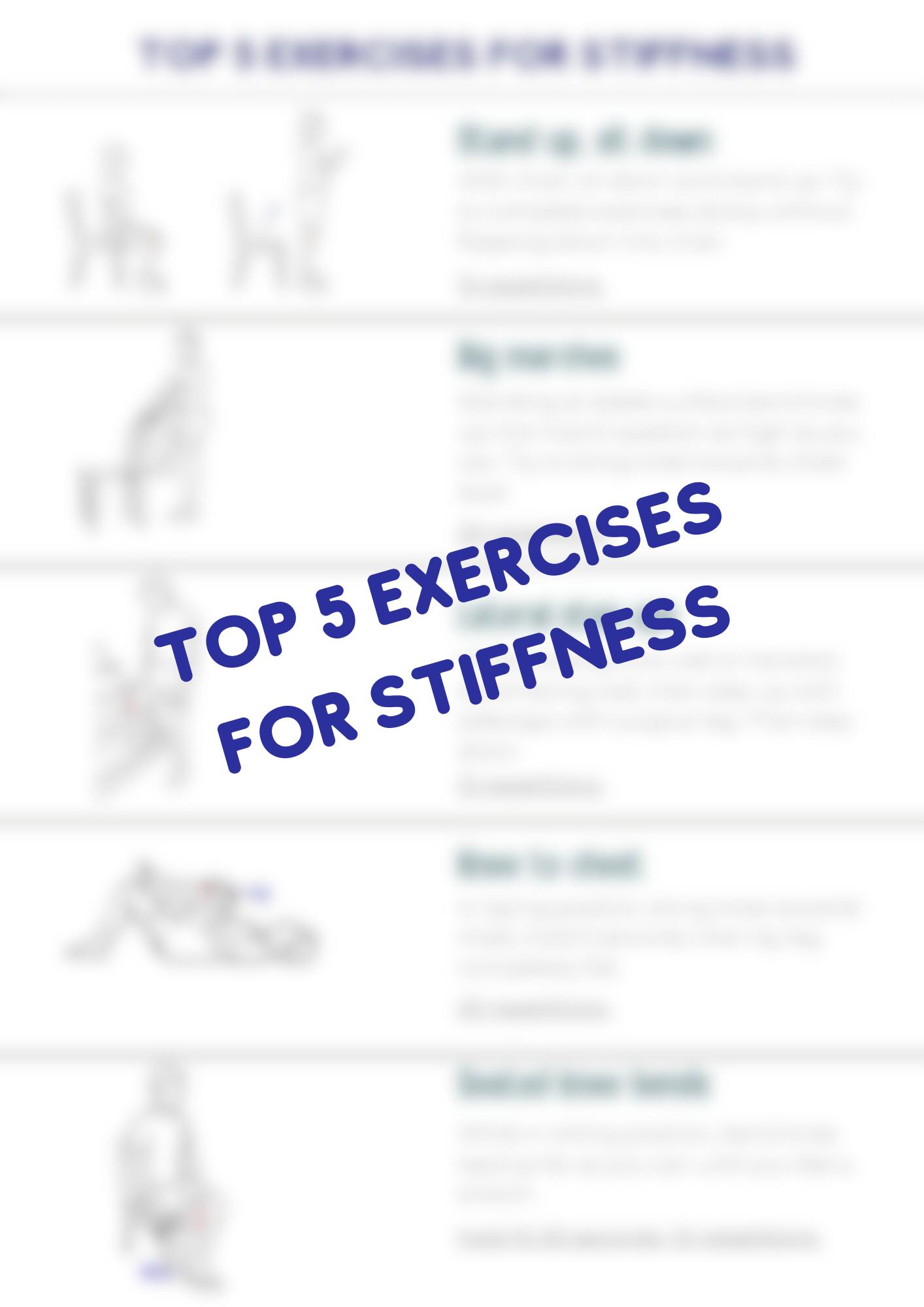 Infographic listing top 5 exercises to improve body stiffness