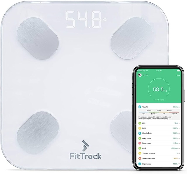 FitTrack smart body scale with digital display and companion smartphone app