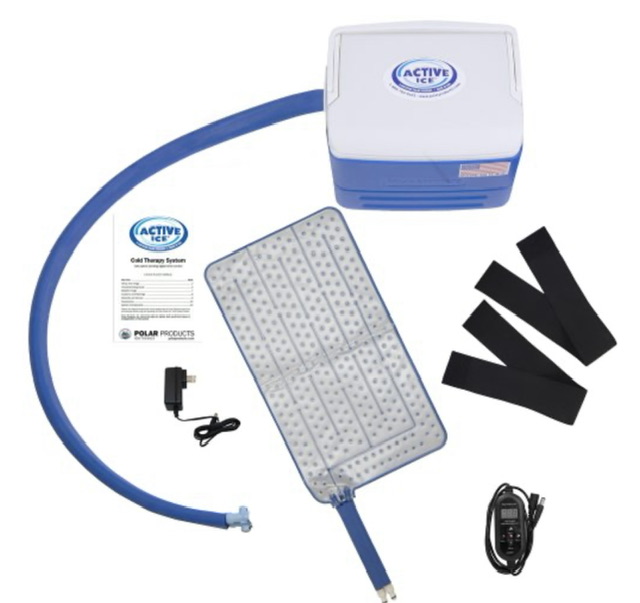 Active Ice cold therapy system with cooling pad, tube, and power adapter