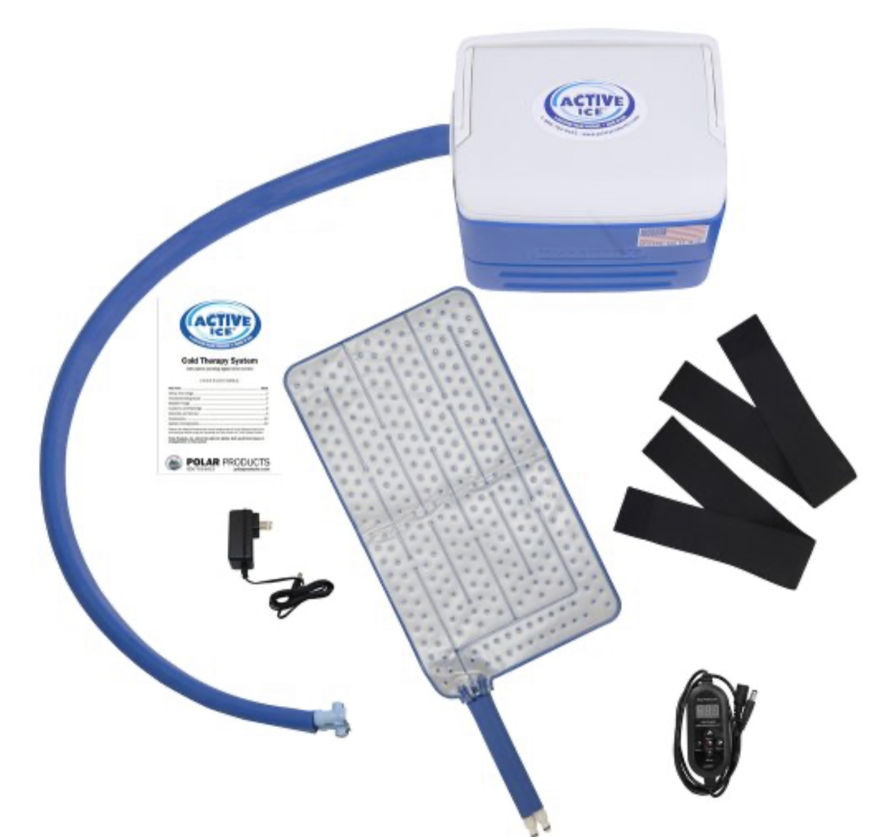 Active Ice cold therapy system with pad, controller, and accessories