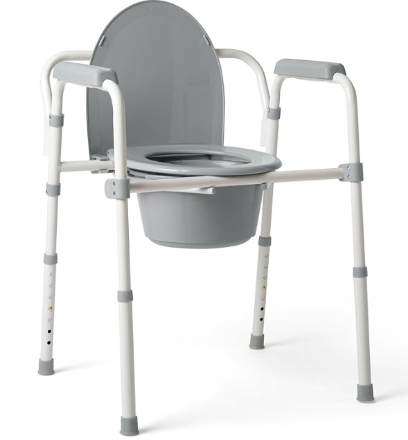Adjustable commode chair with removable bucket for mobility assistance