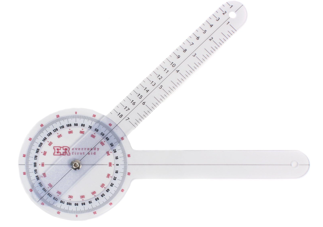 Goniometer medical measuring tool with ruler and angle markings