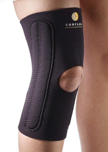 Black Corflex knee brace providing support and stability