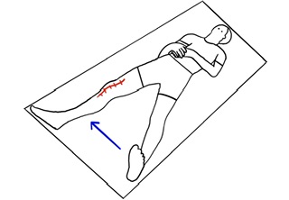Stick figure lying down with arrows indicating body alignment