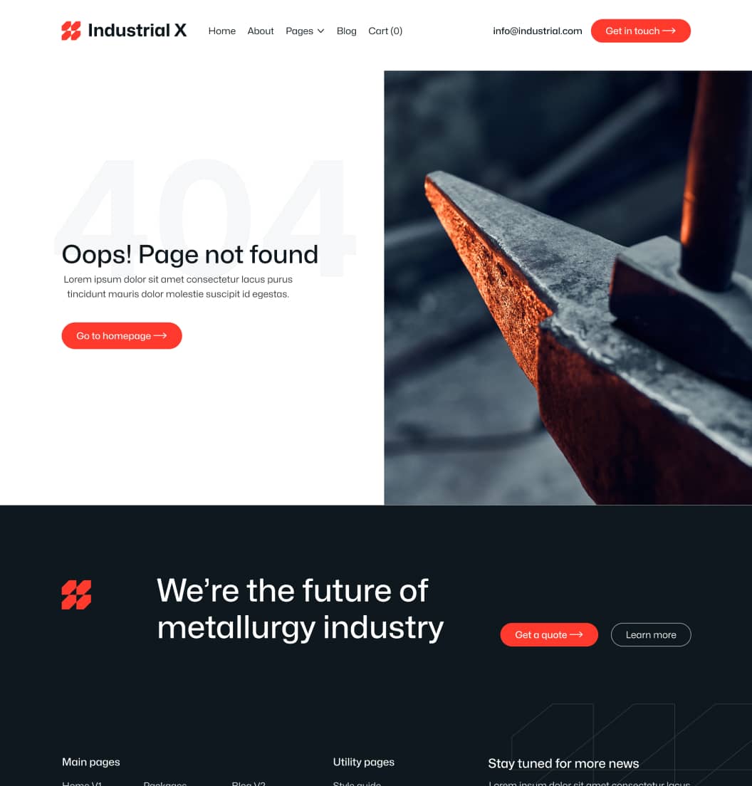 Industrial X - 404 Not Found Page - Metallurgical Webflow Template