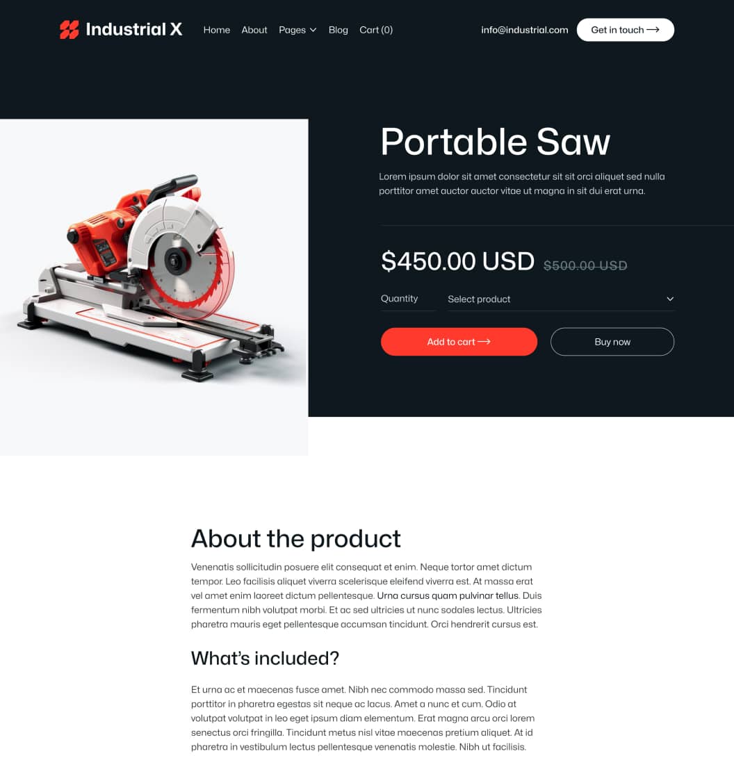 Industrial X - Product Page - Metallurgical Webflow Template