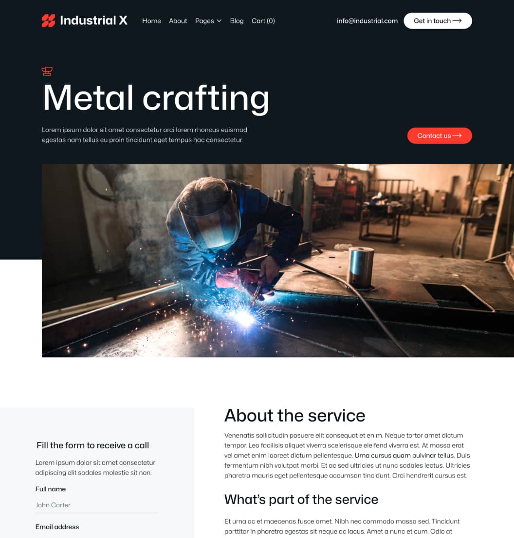 Industrial X - Service Single Page - Metallurgical Webflow Template