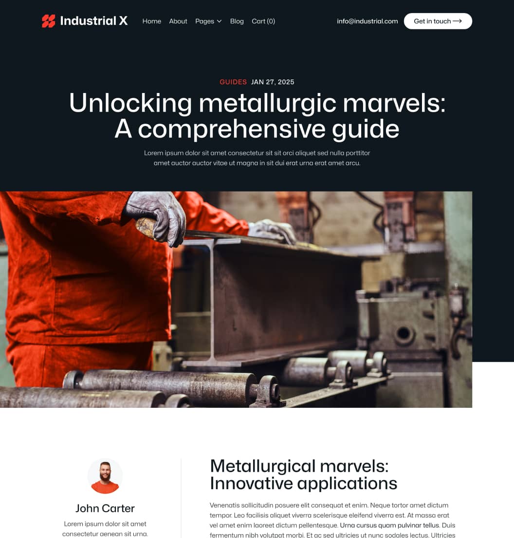 Industrial X - Blog Post Page - Metallurgical Webflow Template