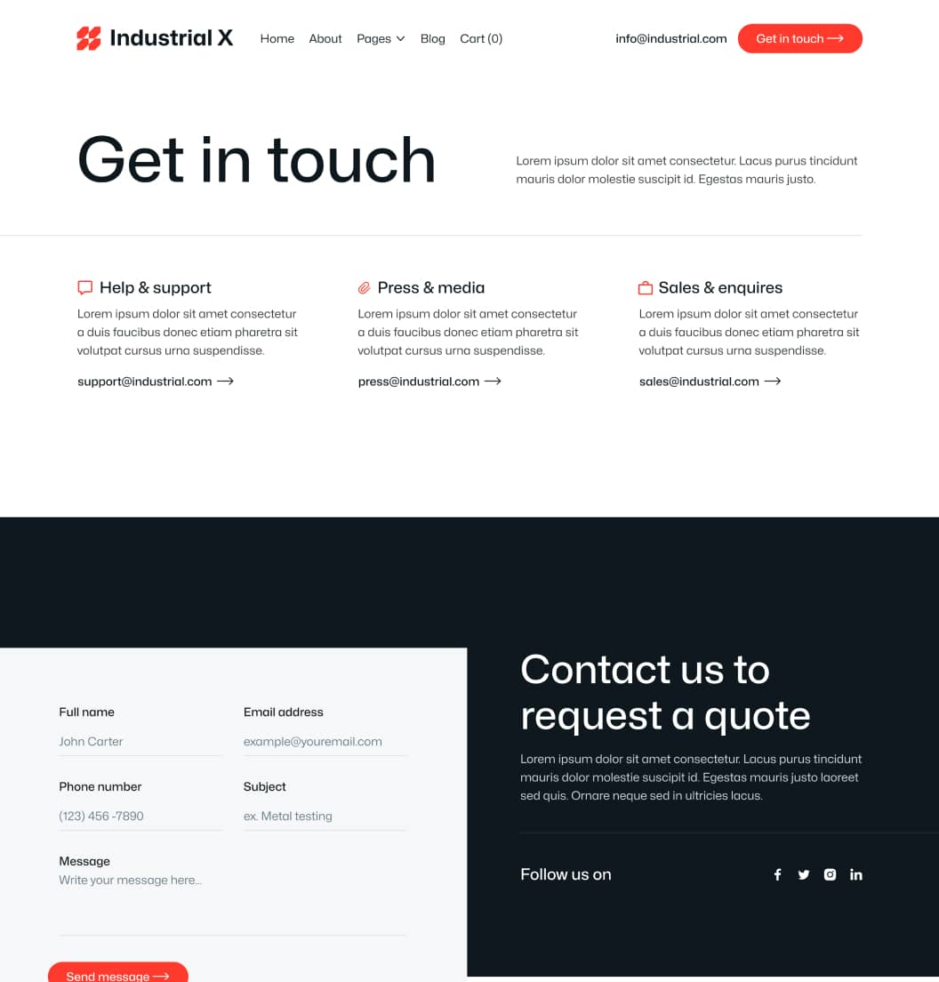 Industrial X - Contact V3 Page - Metallurgical Webflow Template