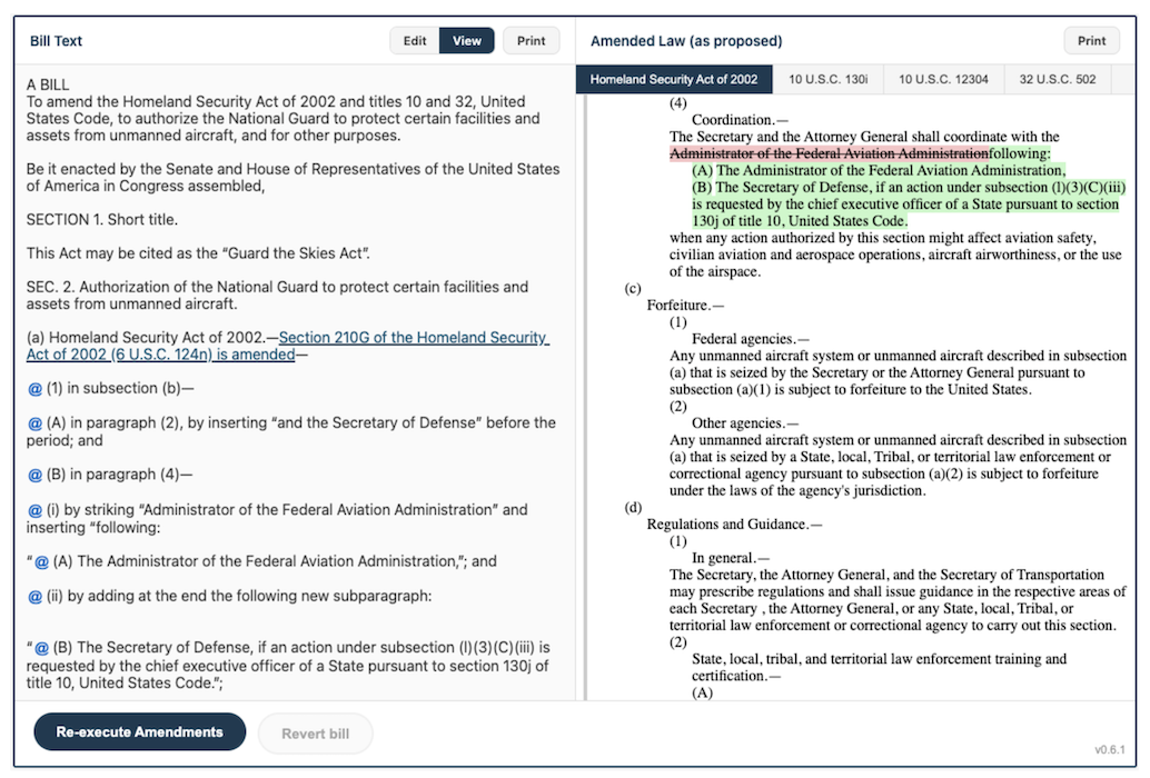 Clause & Effect showing redlines of a law based on proposed bill amendments.