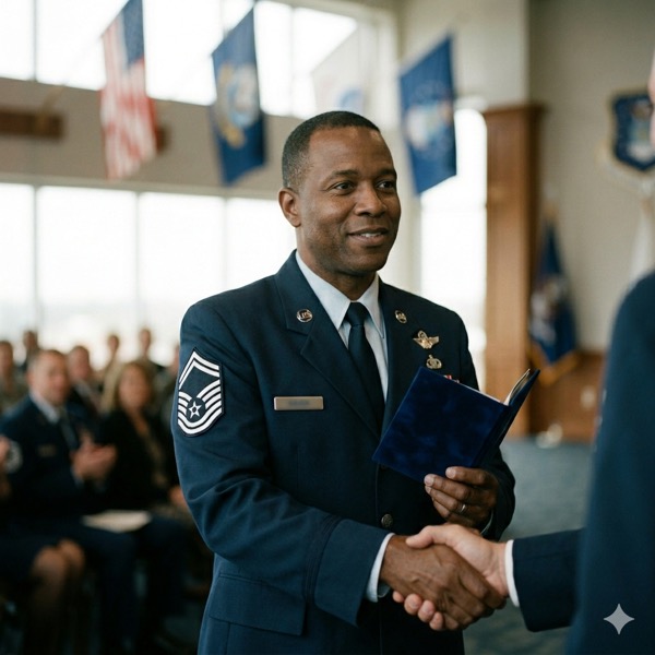 A service member at a retirement ceremony