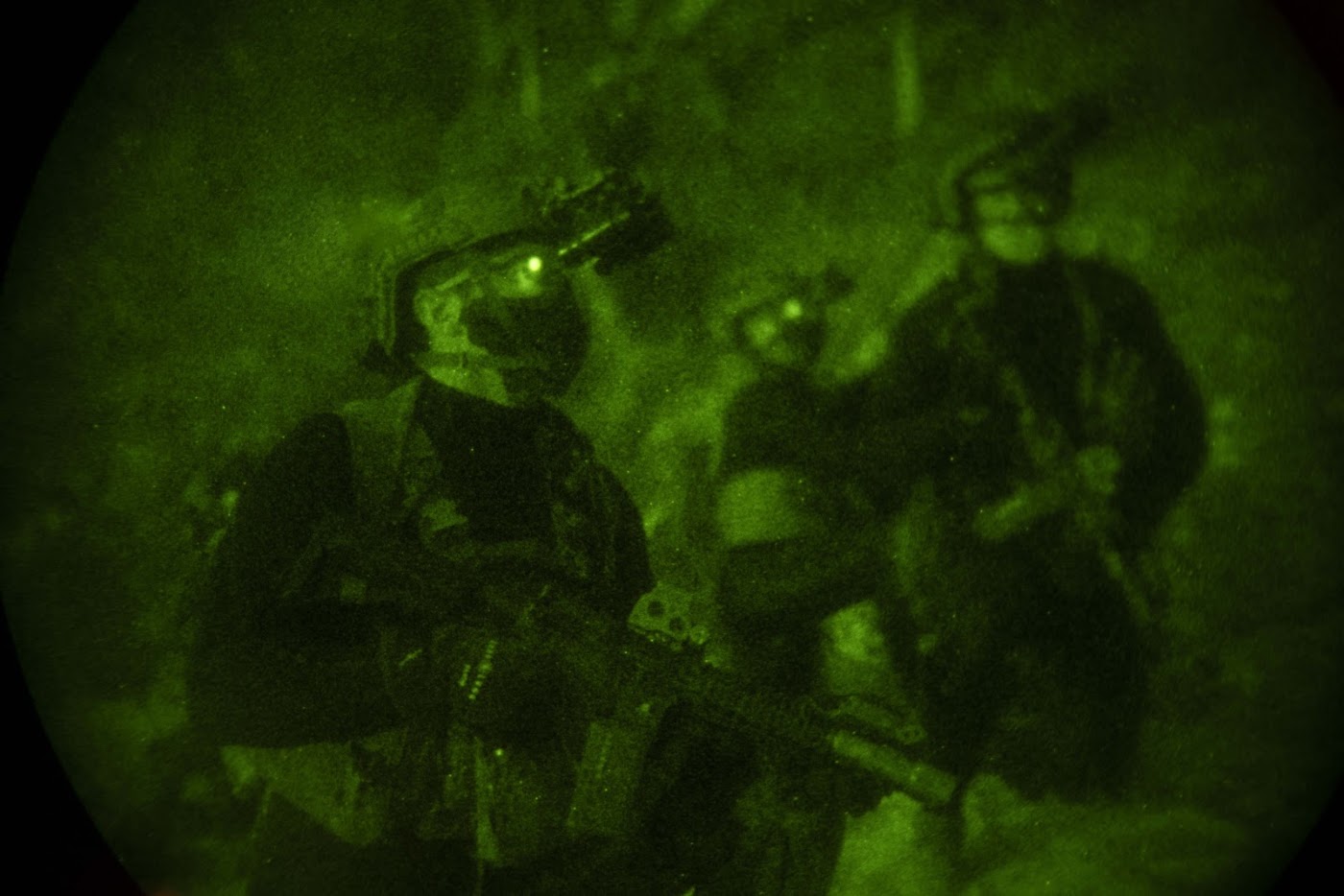Night vision view of a unit training after dark
