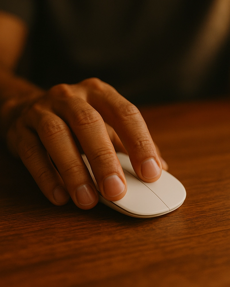 hand holding computer mouse about to click