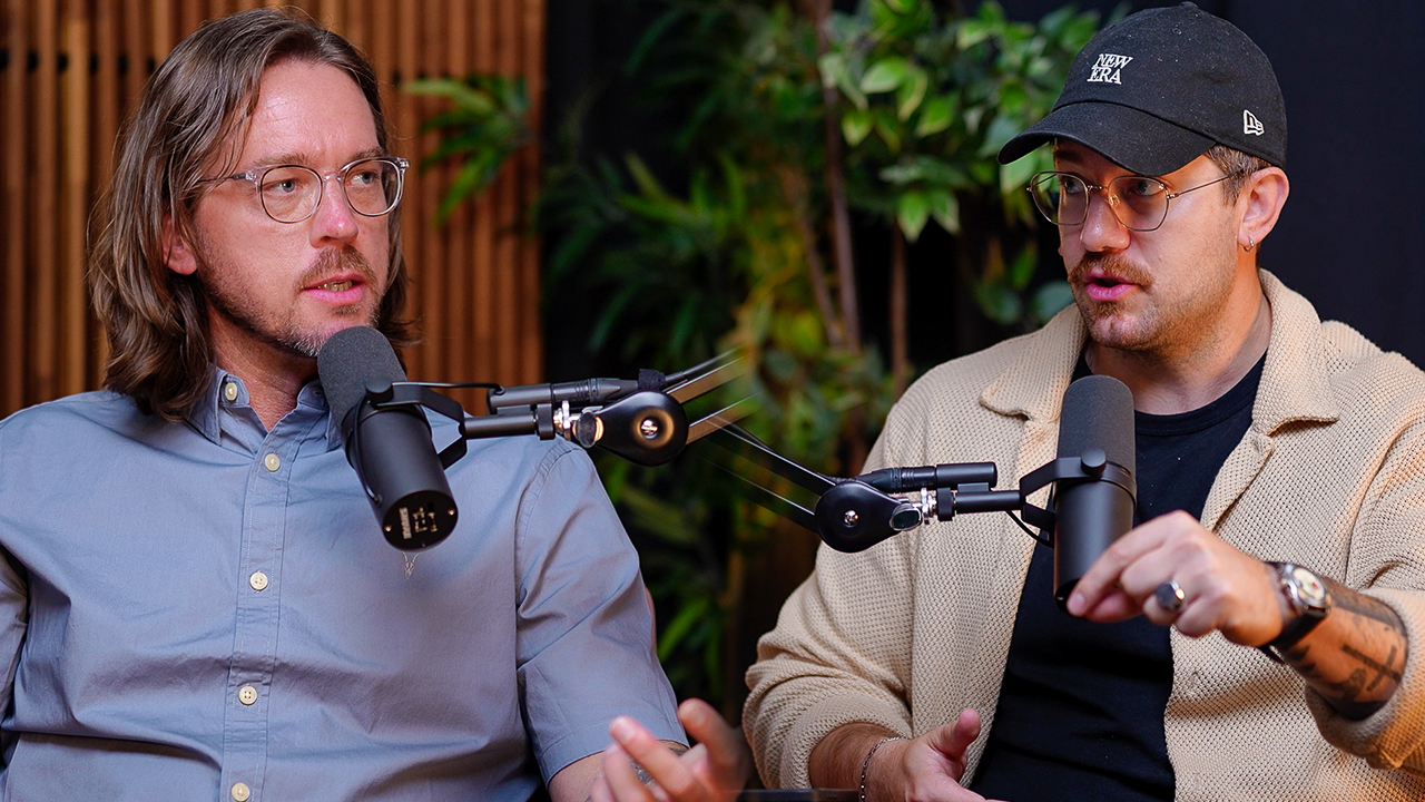 Shema podcast hosts talking