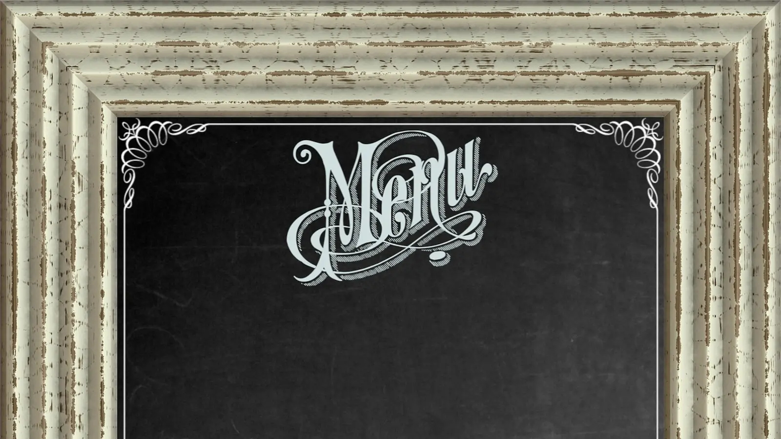 A chalkboard with "menu" written on top.