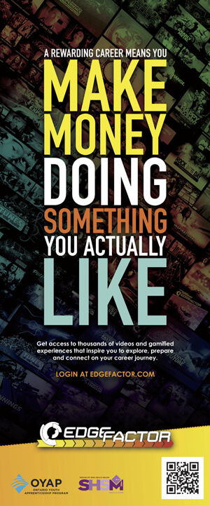 A pop up banner that says, "make money doing something you actually like." With the OYAP and SHSM logos on it. 