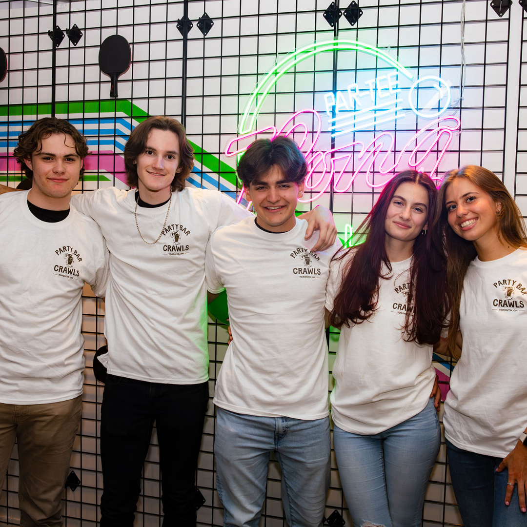 University students posing together at Party Bar Crawls Toronto