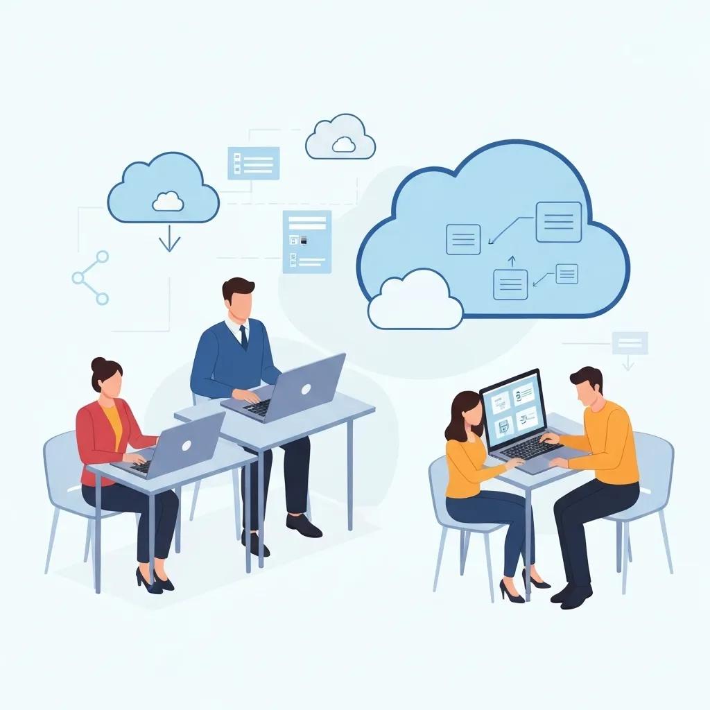 A small business team collaborating effectively using cloud storage, showcasing the advantages of cloud solutions