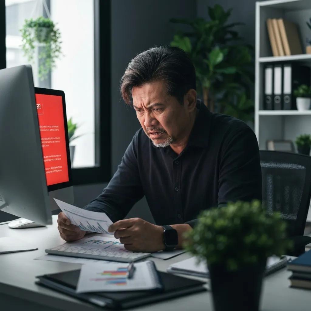 A business owner expressing concern over potential financial losses due to data loss within an office setting