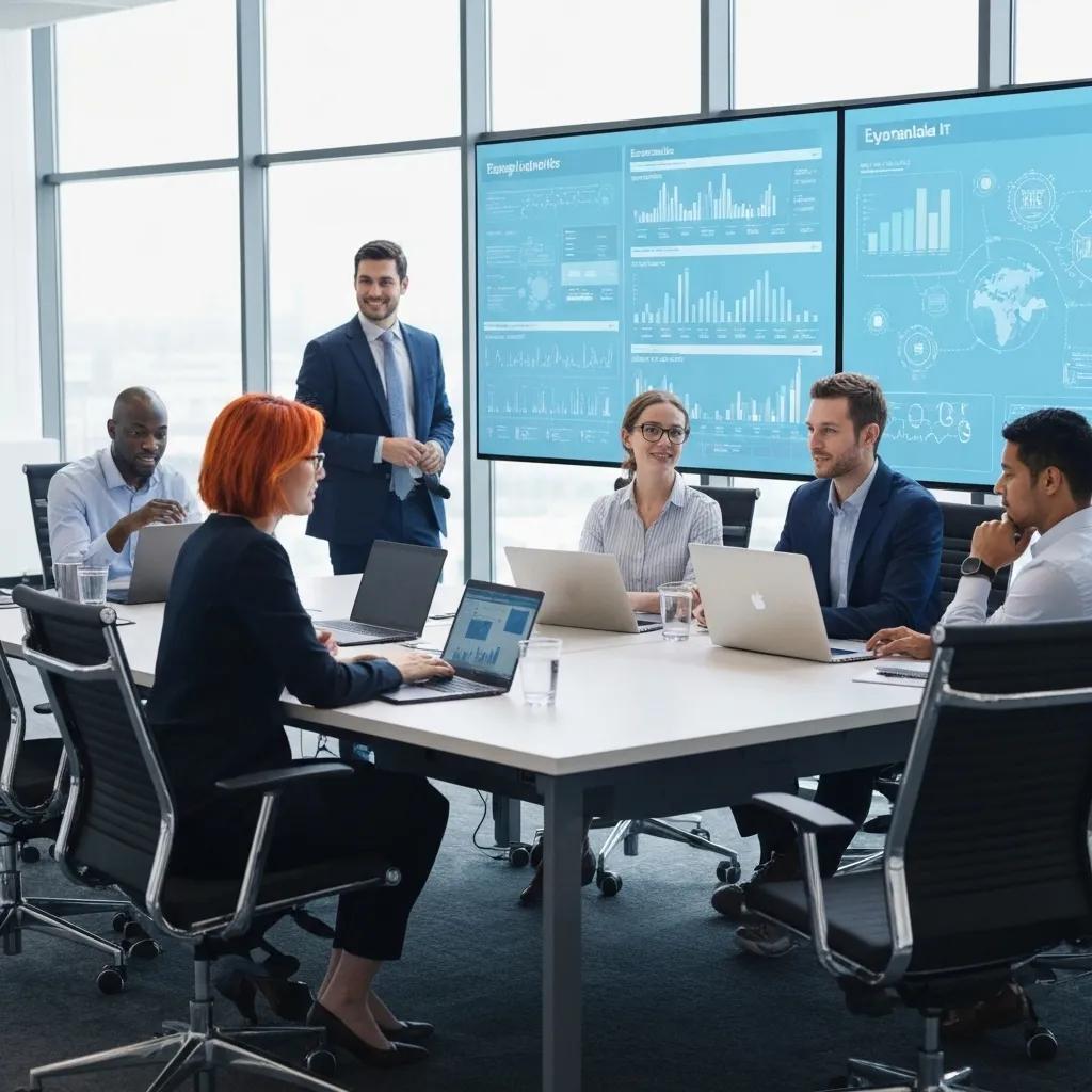 IT professionals collaborating in a modern office, emphasizing managed IT services and cybersecurity solutions