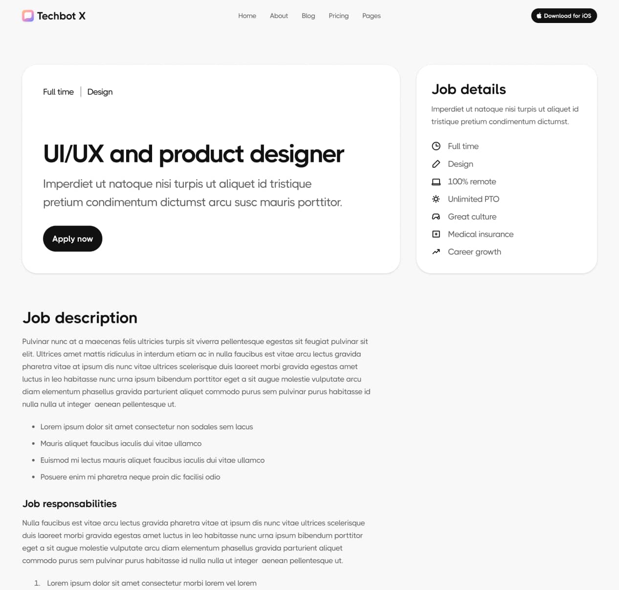 Techbot X - Career Single Page - AI App Webflow Template