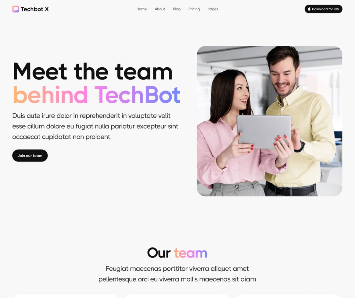 Techbot X - About Page - AI App Webflow Template