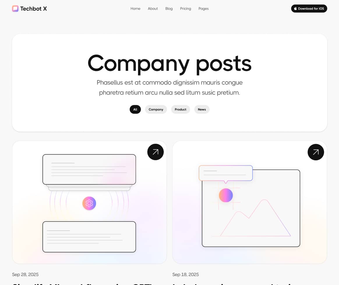Techbot X - Blog Category Page - AI App Webflow Template