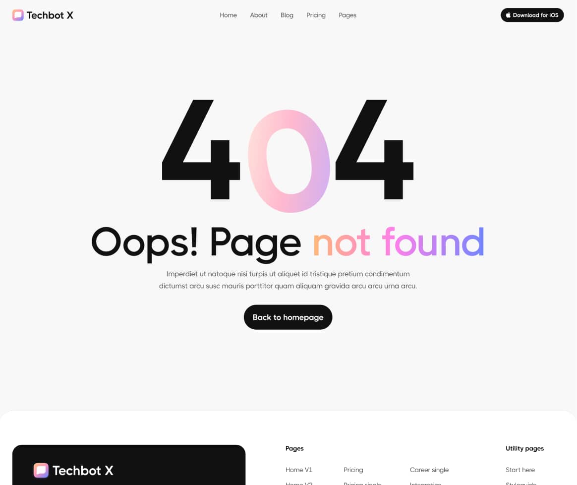 Techbot X - 404 Not Found Page - AI App Webflow Template