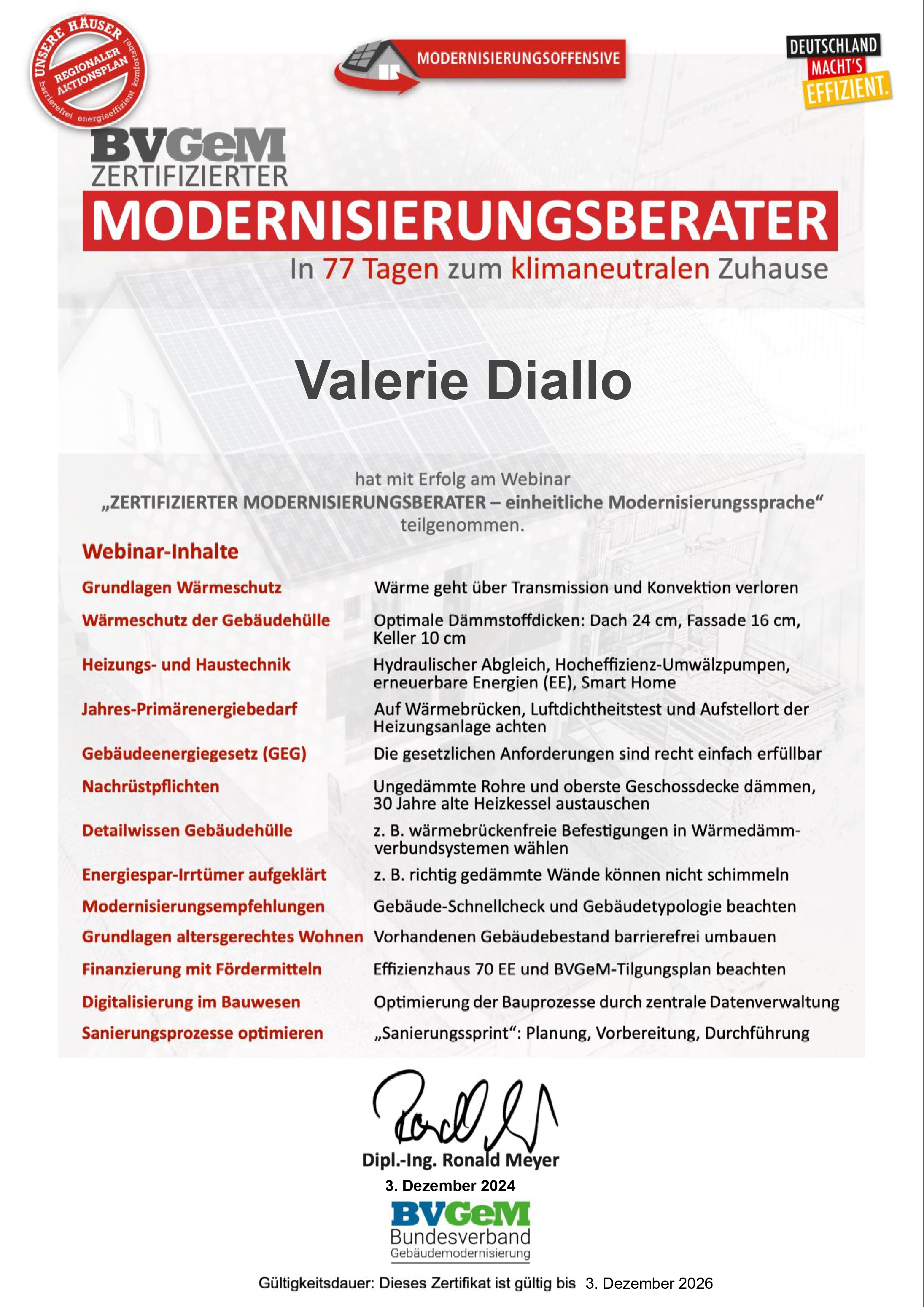 Zertifikat: Modernisierungsberaterin Valerie Diallo