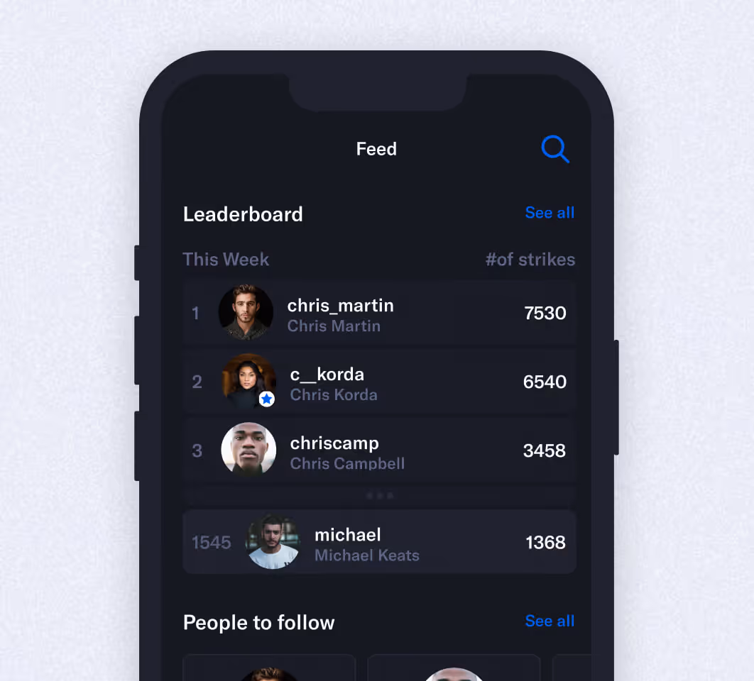 Mobile app screen showing coach view with user michael and reaction metrics like best and average intervals.