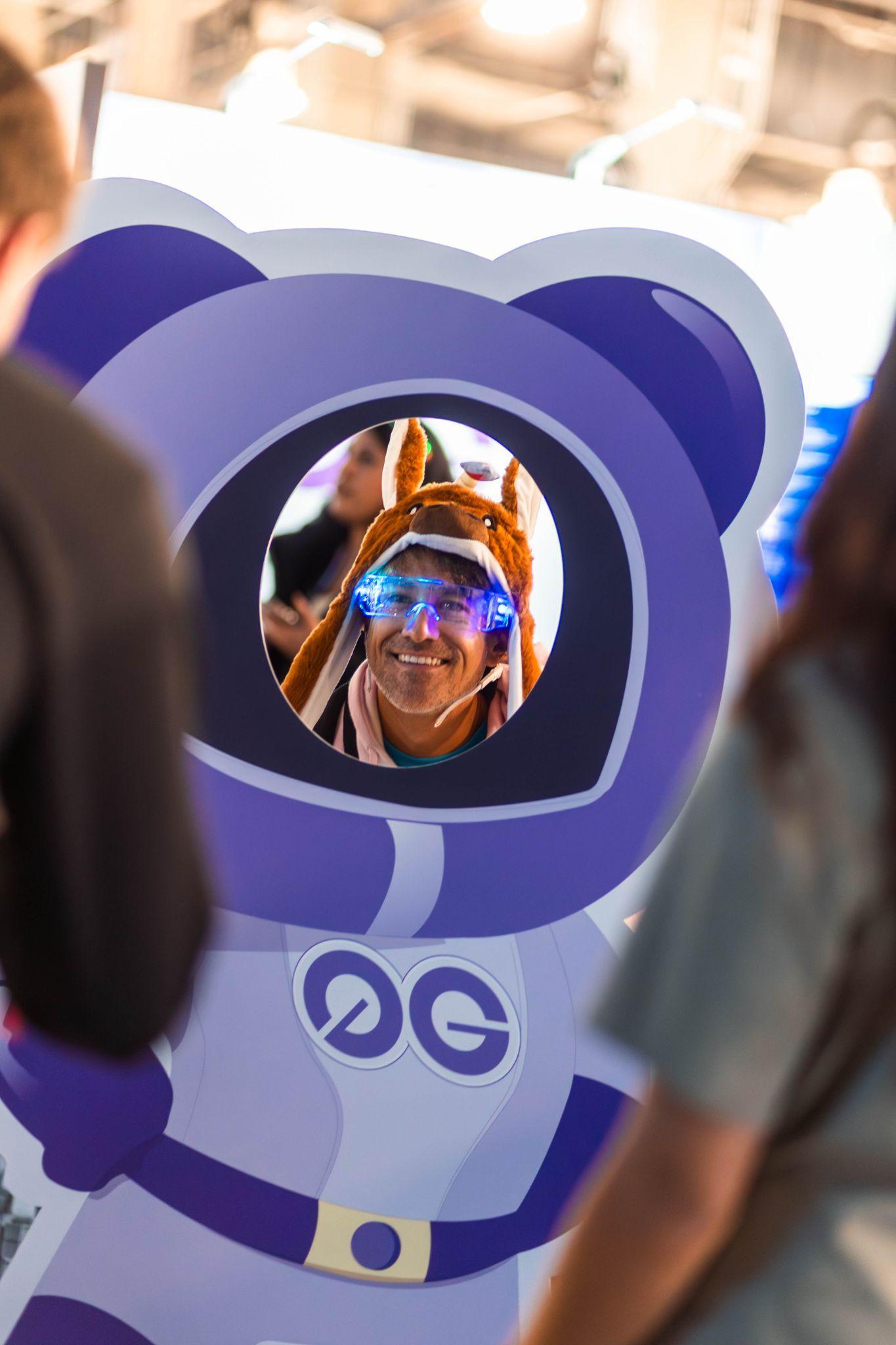 0G mascot photo station at the ETHDenver booth